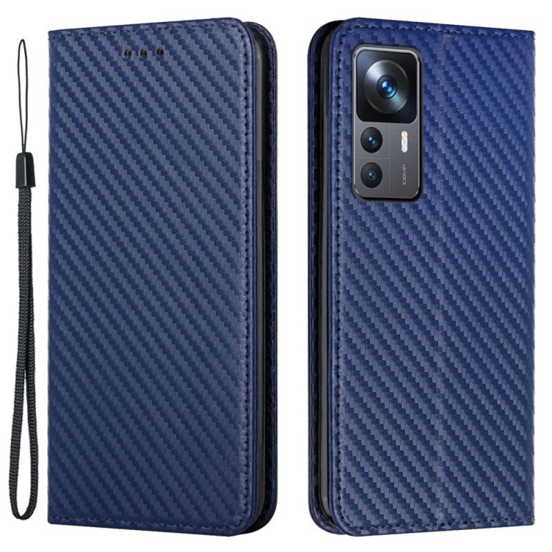Folio Cover Xiaomi 12T / 12T Pro Custodia in pelle Fibra Di Carbonio Con Cordino