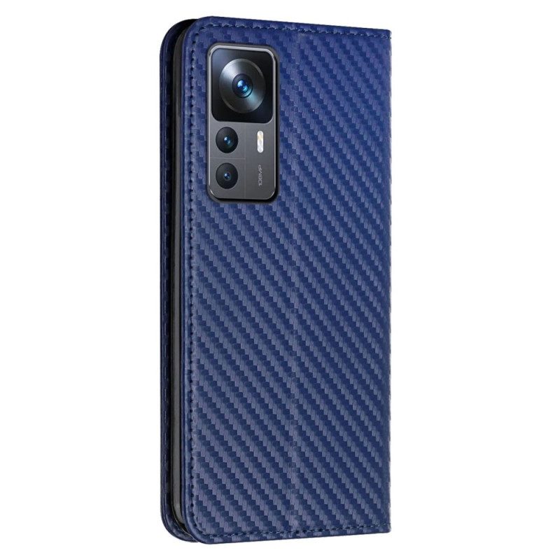 Folio Cover Xiaomi 12T / 12T Pro Custodia in pelle Fibra Di Carbonio Con Cordino