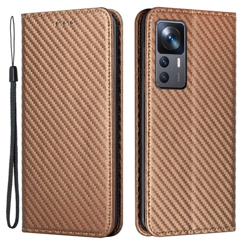 Folio Cover Xiaomi 12T / 12T Pro Custodia in pelle Fibra Di Carbonio Con Cordino