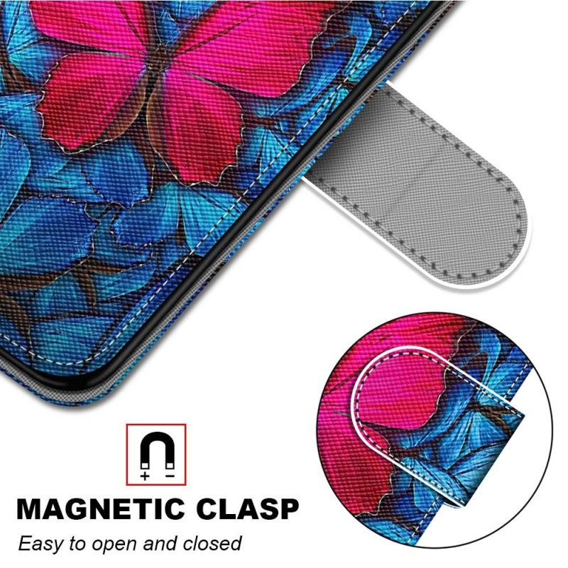 Custodia A Portafoglio Samsung Galaxy A03 Core Farfalla Rossa Sfondo Blu