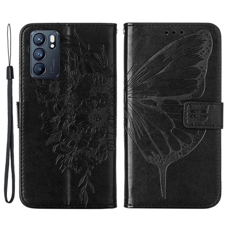 Custodia in pelle Oppo Reno 6 5G Disegno Farfalla