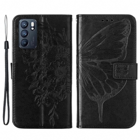 Custodia in pelle Oppo Reno 6 5G Disegno Farfalla