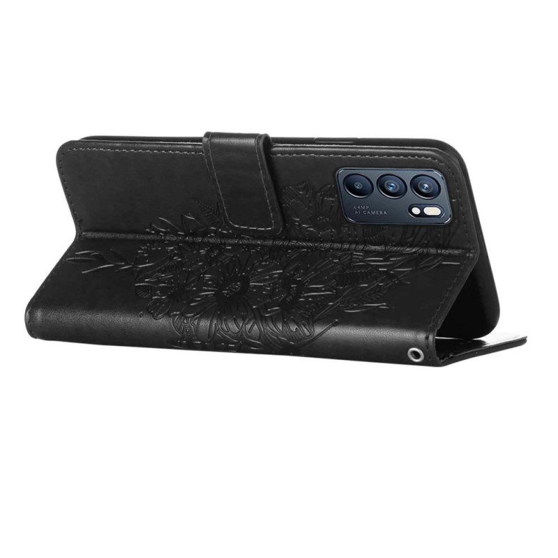 Custodia in pelle Oppo Reno 6 5G Disegno Farfalla