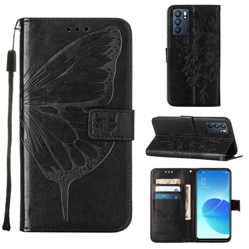 Custodia in pelle Oppo Reno 6 5G Disegno Farfalla