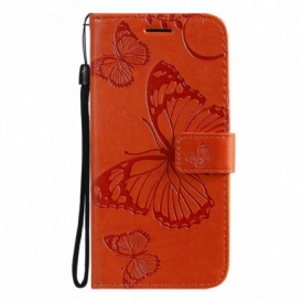 Custodia in pelle Oppo Reno 6 5G Farfalle Con Cinturino Gigante