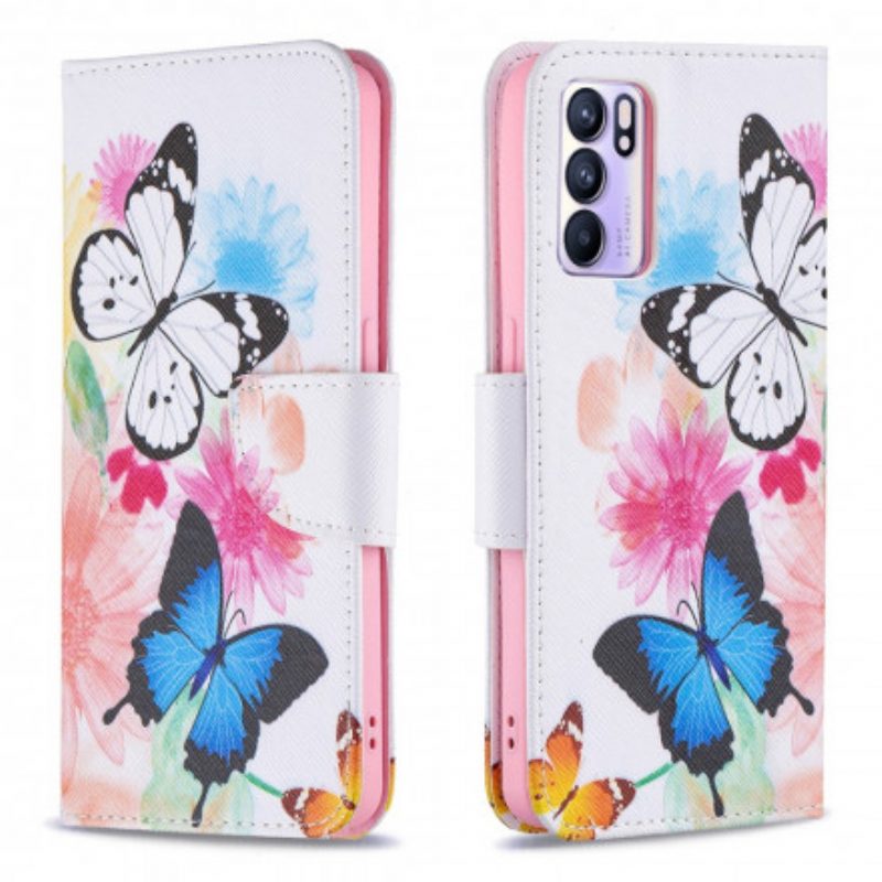 Custodia in pelle Oppo Reno 6 5G Farfalle E Fiori Dipinti