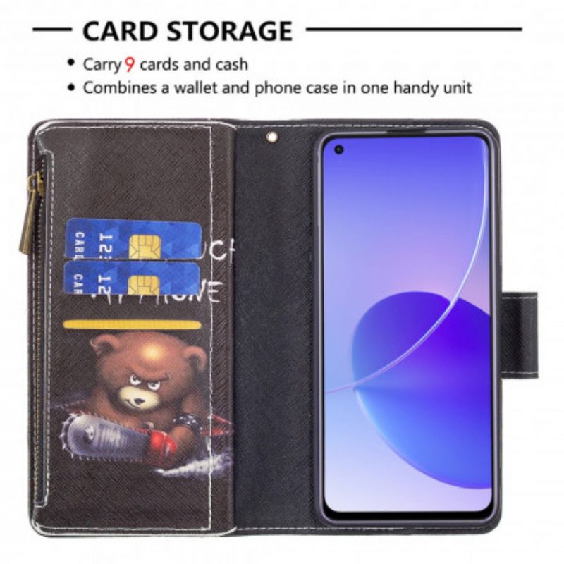 Custodia in pelle Oppo Reno 6 5G Orsetto Tascabile Con Cerniera
