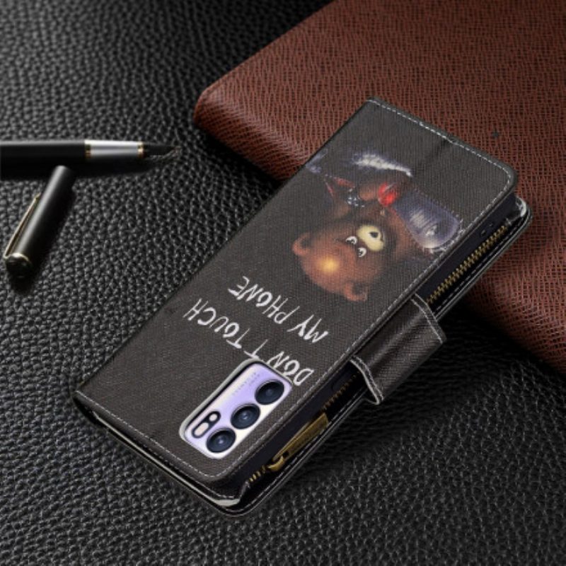 Custodia in pelle Oppo Reno 6 5G Orsetto Tascabile Con Cerniera