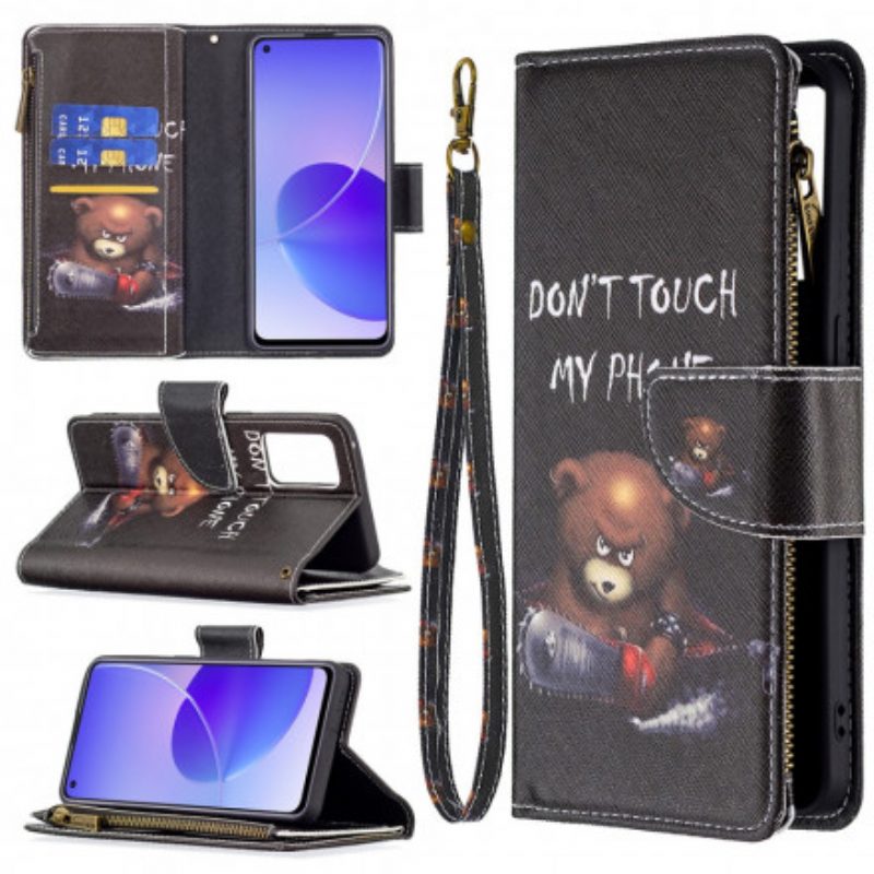Custodia in pelle Oppo Reno 6 5G Orsetto Tascabile Con Cerniera