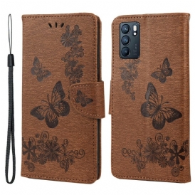 Custodia in pelle Oppo Reno 6 5G Splendide Farfalle Cinturino