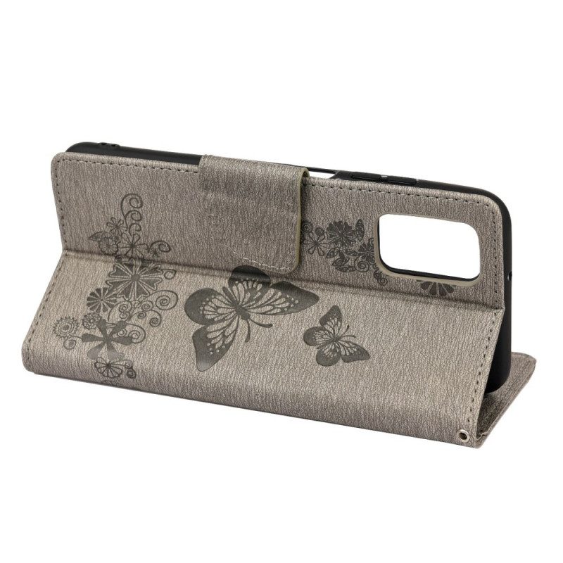 Custodia in pelle Oppo Reno 6 5G Splendide Farfalle Cinturino