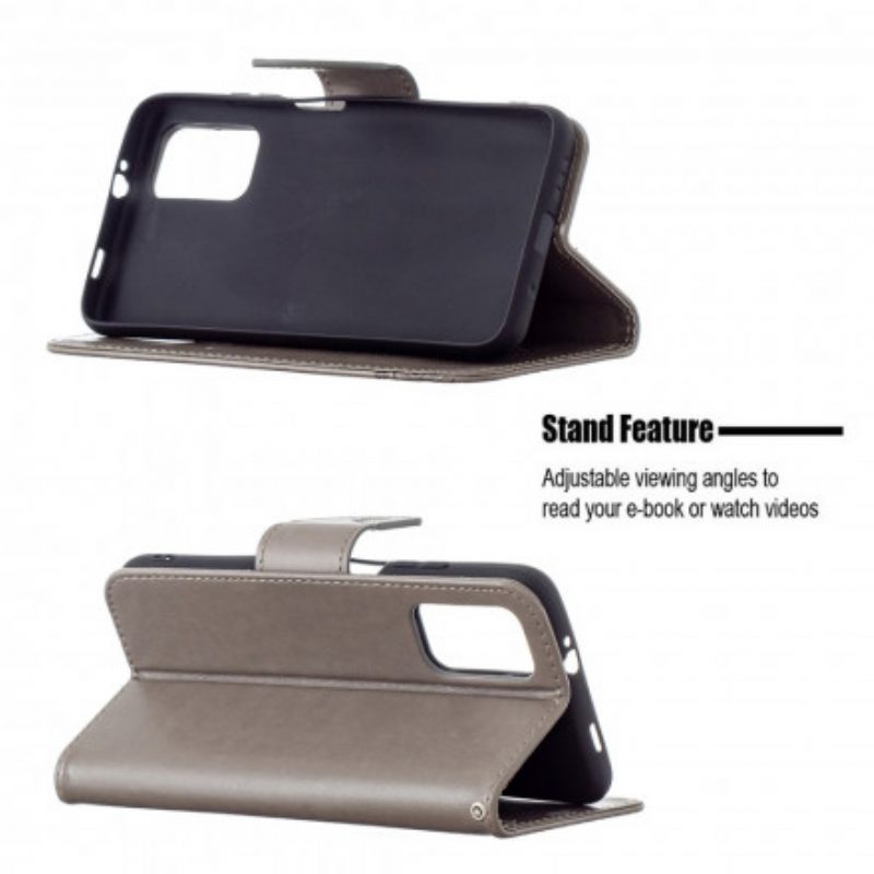 Custodia in pelle Poco M3 Folio Cover Farfalle E Lembo Obliquo