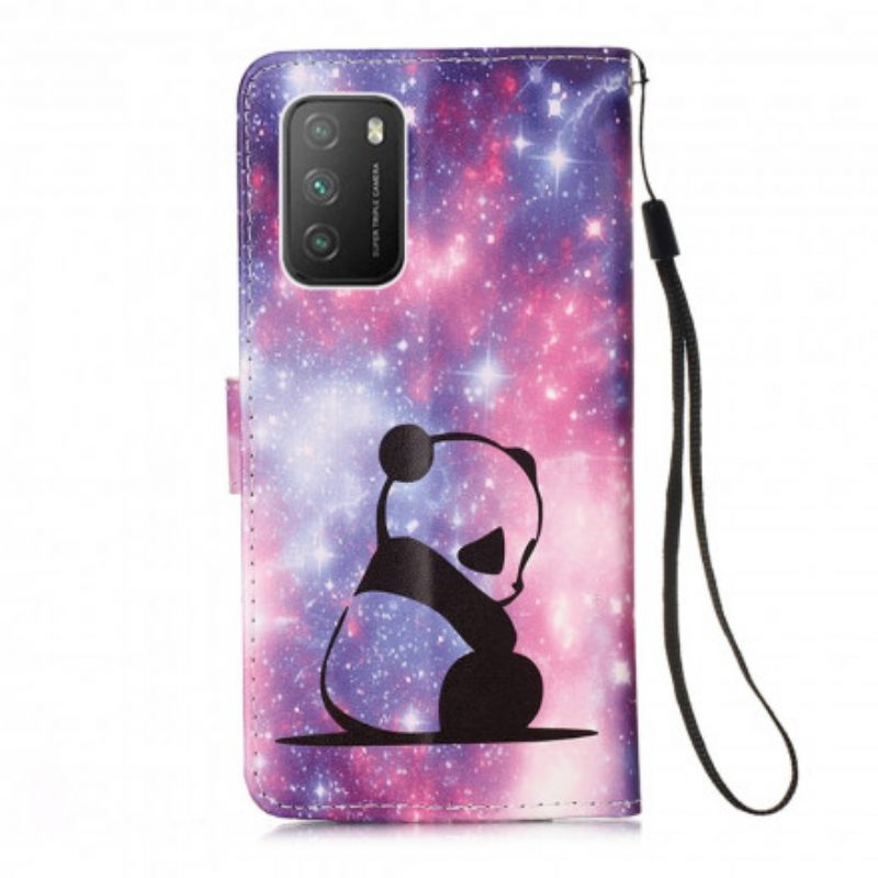Custodia in pelle Poco M3 Lanyard Panda Riflessioni
