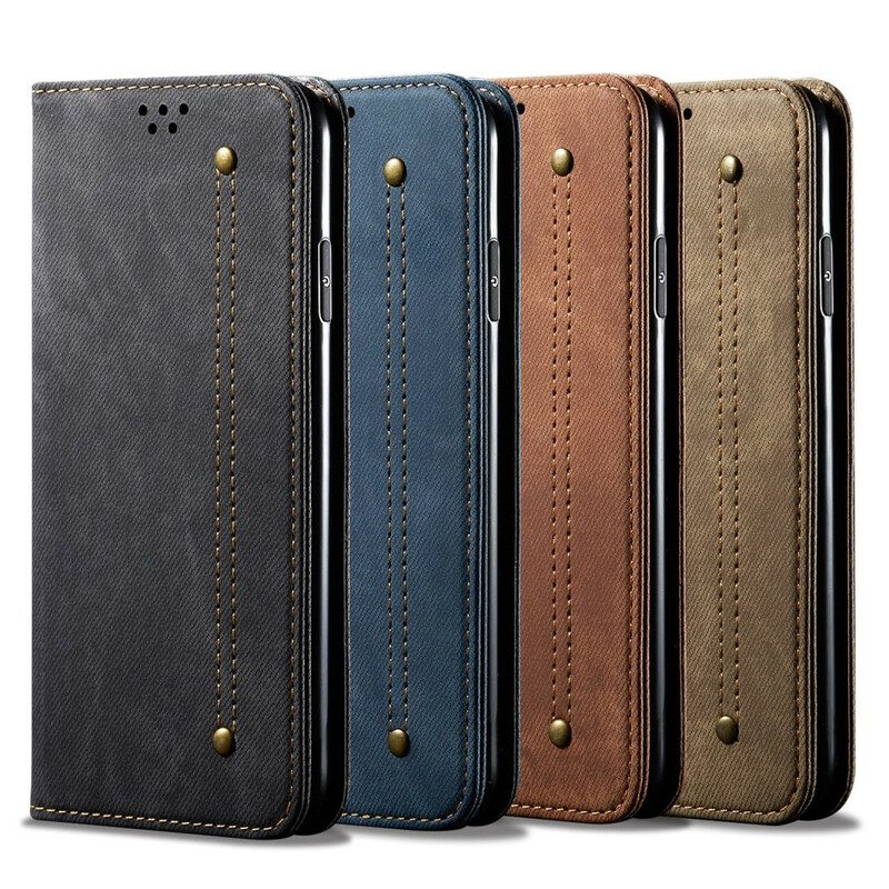 Folio Cover Poco M3 Custodia in pelle Tessuto Denim