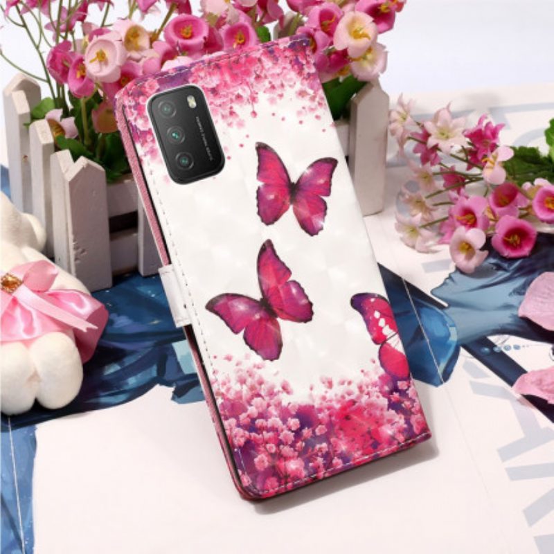 Folio Cover Poco M3 Farfalle Rosse