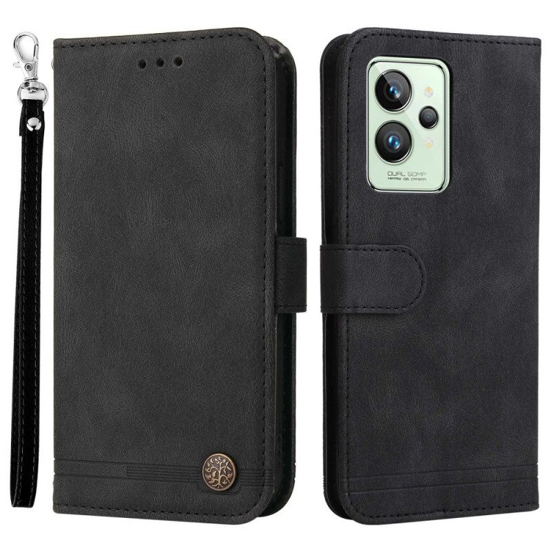 Custodia in pelle Realme GT2 Pro Stile In Pelle Con Rivetto Decorativo