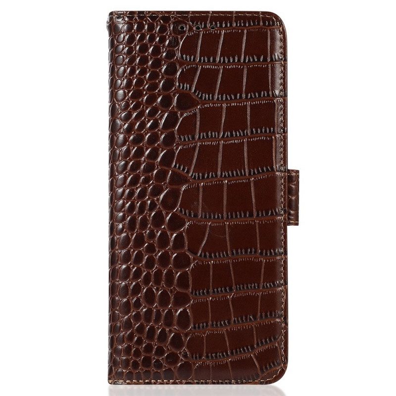 Custodia in pelle Realme GT2 Pro Vera Pelle Stile Coccodrillo Rfid