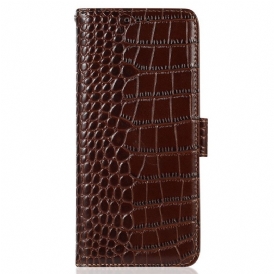 Custodia in pelle Realme GT2 Pro Vera Pelle Stile Coccodrillo Rfid