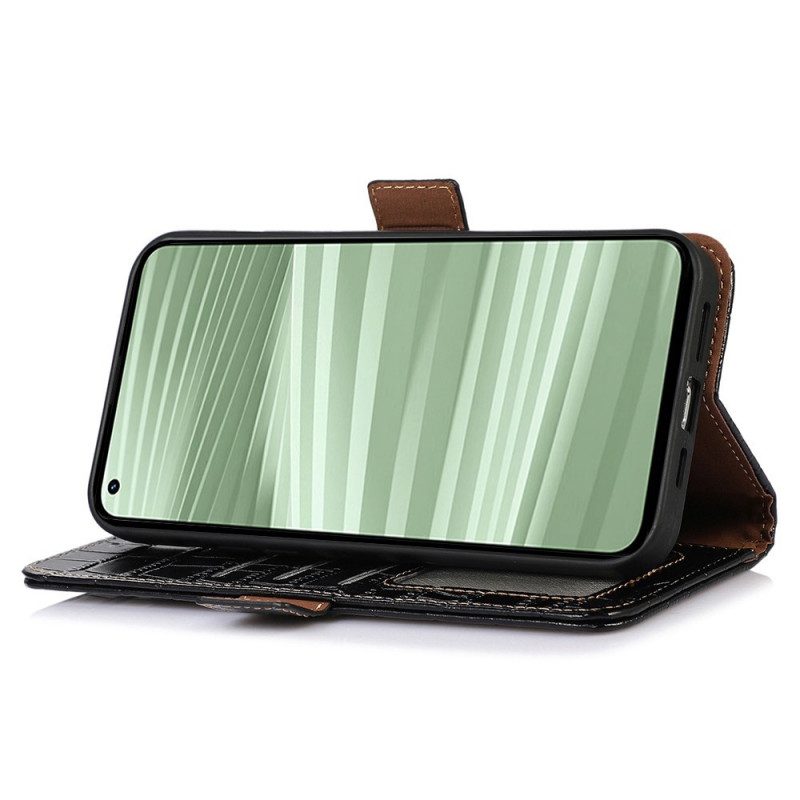 Custodia in pelle Realme GT2 Pro Vera Pelle Stile Coccodrillo Rfid