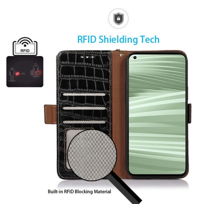 Custodia in pelle Realme GT2 Pro Vera Pelle Stile Coccodrillo Rfid