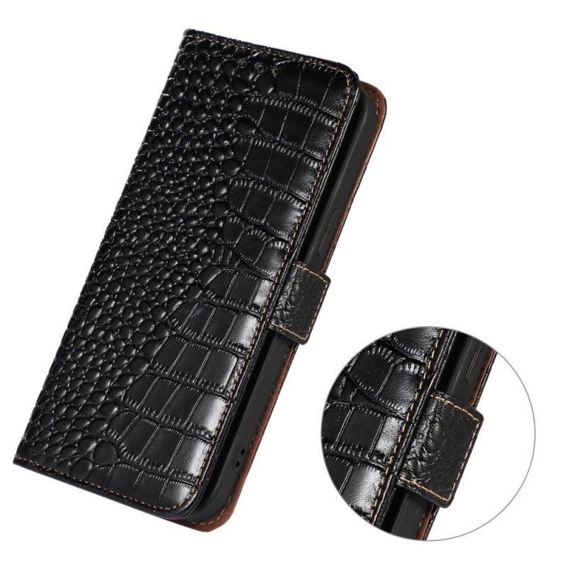 Custodia in pelle Realme GT2 Pro Vera Pelle Stile Coccodrillo Rfid