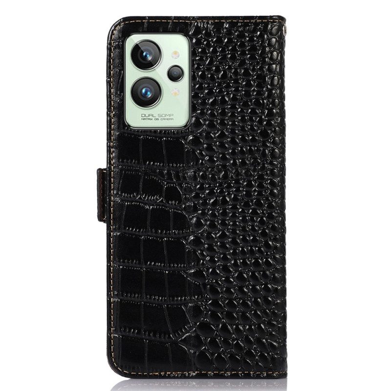 Custodia in pelle Realme GT2 Pro Vera Pelle Stile Coccodrillo Rfid
