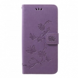 Custodia in pelle Samsung Galaxy A50 Cinturino Farfalle E Fiori