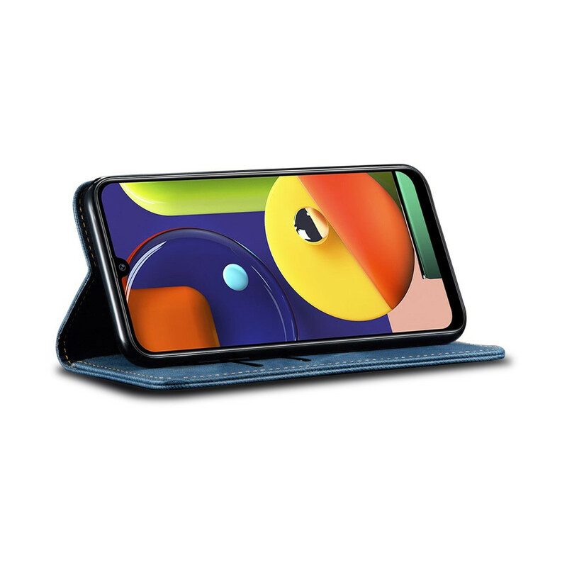 Folio Cover Samsung Galaxy A50 Custodia in pelle Tessuto Denim