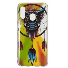 Cover Samsung Galaxy A20e Acchiappasogni Gufo Fluorescente