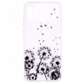 Cover Samsung Galaxy A20e Denti Di Leone Neri Senza Cuciture