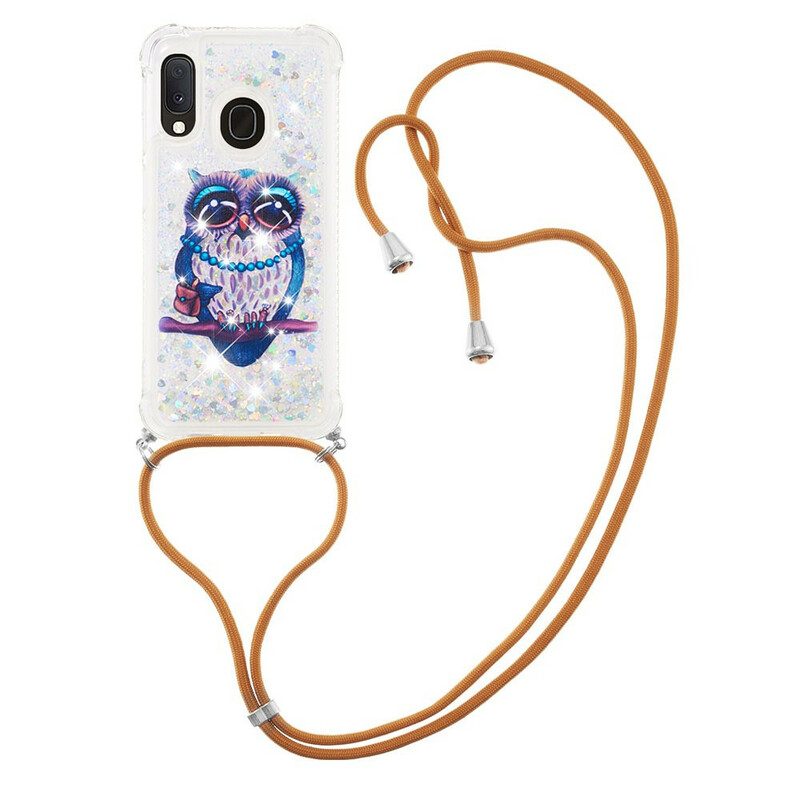 Cover Samsung Galaxy A20e Miss Owl Con Coulisse In Paillettes