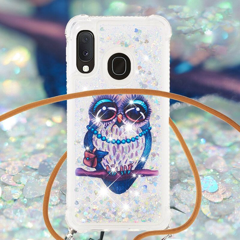 Cover Samsung Galaxy A20e Miss Owl Con Coulisse In Paillettes