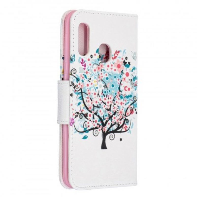 Custodia in pelle Samsung Galaxy A20e Albero Fiorito