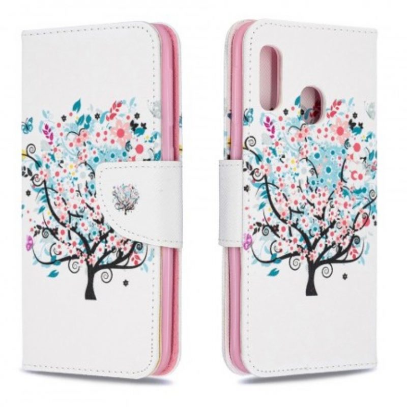 Custodia in pelle Samsung Galaxy A20e Albero Fiorito