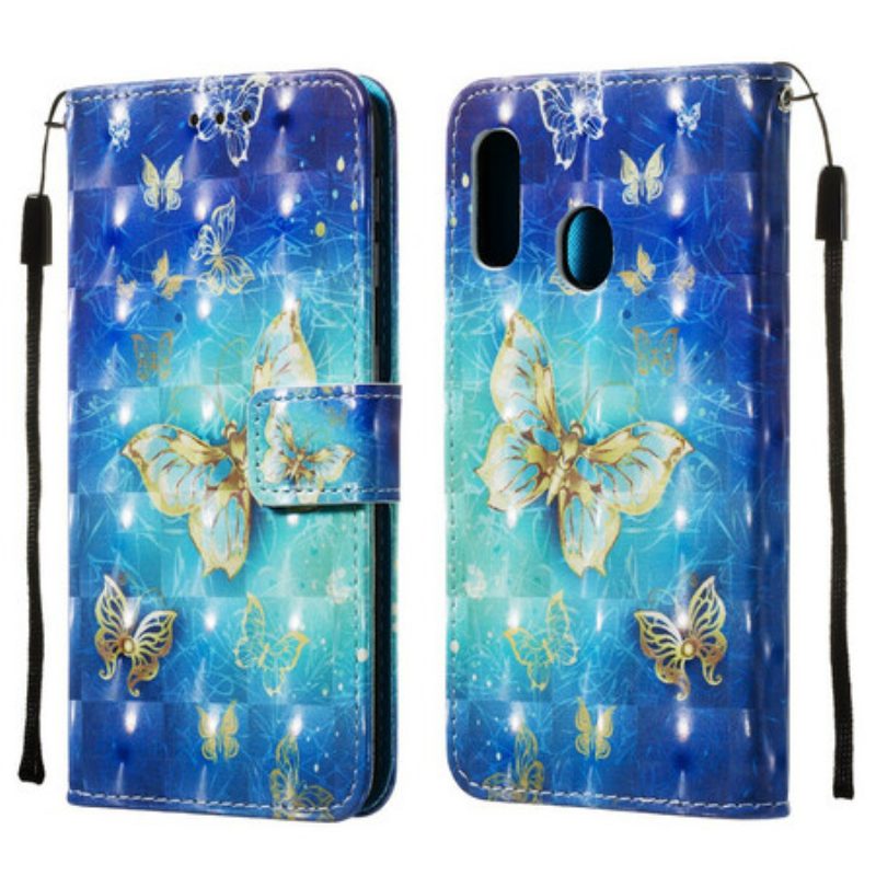 Custodia in pelle Samsung Galaxy A20e Farfalle Dorate