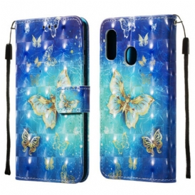 Custodia in pelle Samsung Galaxy A20e Farfalle Dorate