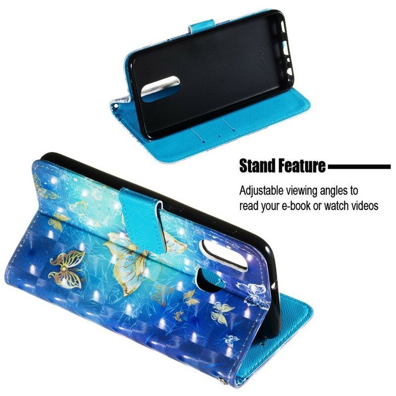 Custodia in pelle Samsung Galaxy A20e Farfalle Dorate