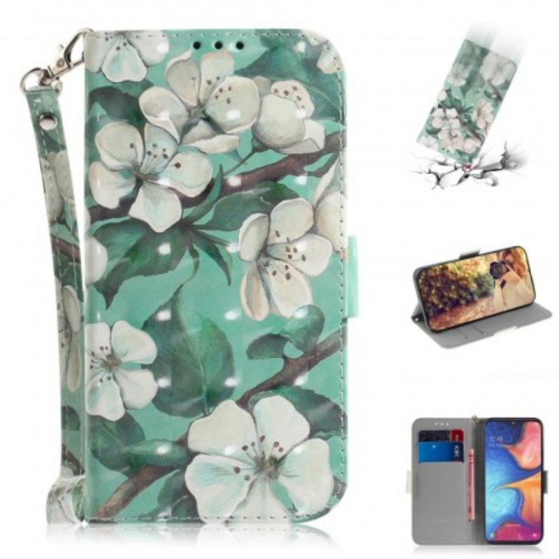Custodia in pelle Samsung Galaxy A20e Ramo Fiorito Con Cinturino