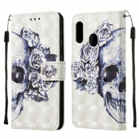 Custodia in pelle Samsung Galaxy A20e Teschio Fiorito