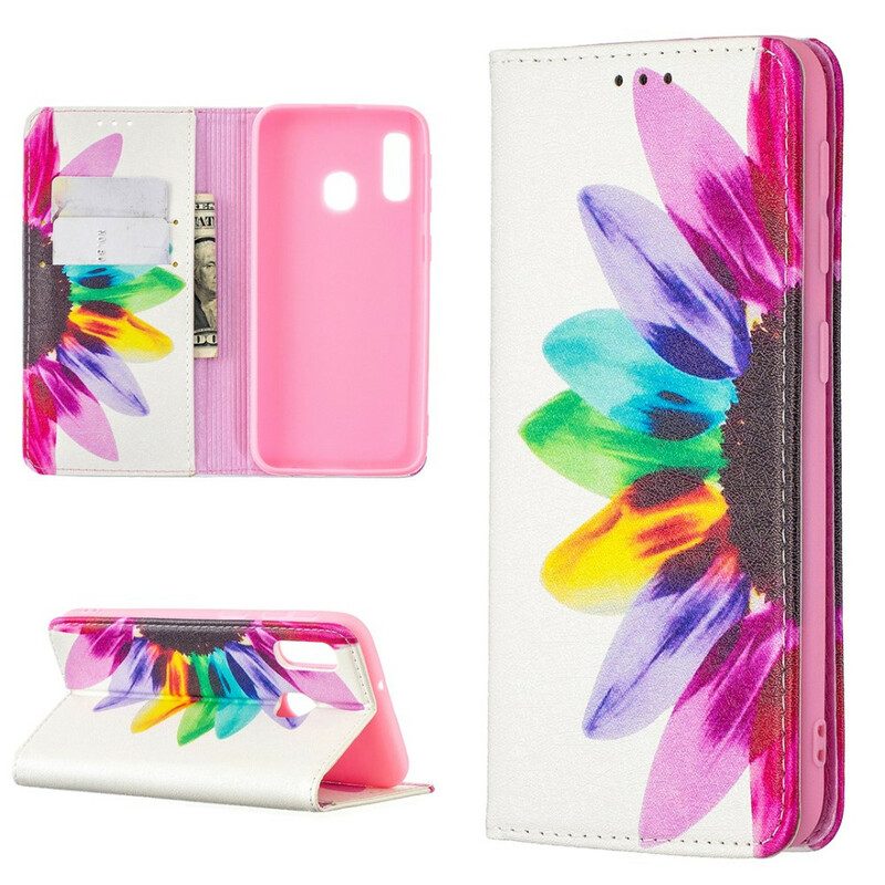 Folio Cover Samsung Galaxy A20e Custodia in pelle Fiore Dell'acquerello
