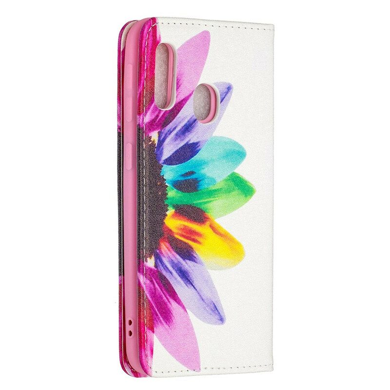 Folio Cover Samsung Galaxy A20e Custodia in pelle Fiore Dell'acquerello