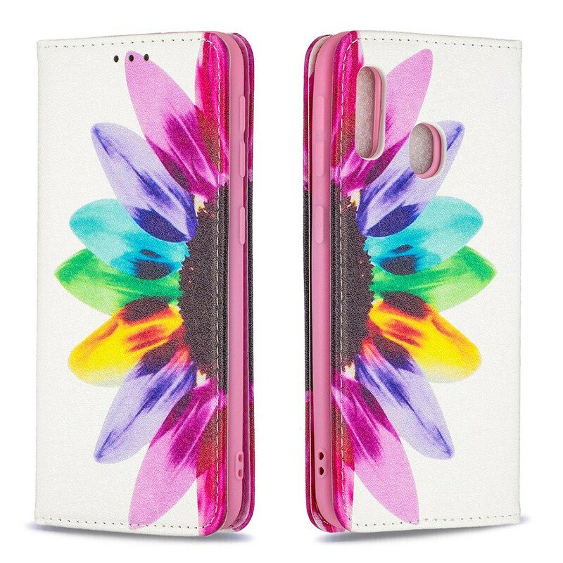 Folio Cover Samsung Galaxy A20e Custodia in pelle Fiore Dell'acquerello