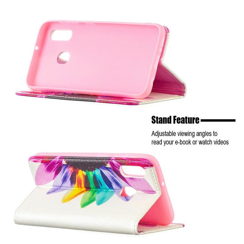 Folio Cover Samsung Galaxy A20e Custodia in pelle Fiore Dell'acquerello