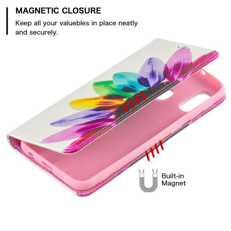 Folio Cover Samsung Galaxy A20e Custodia in pelle Fiore Dell'acquerello