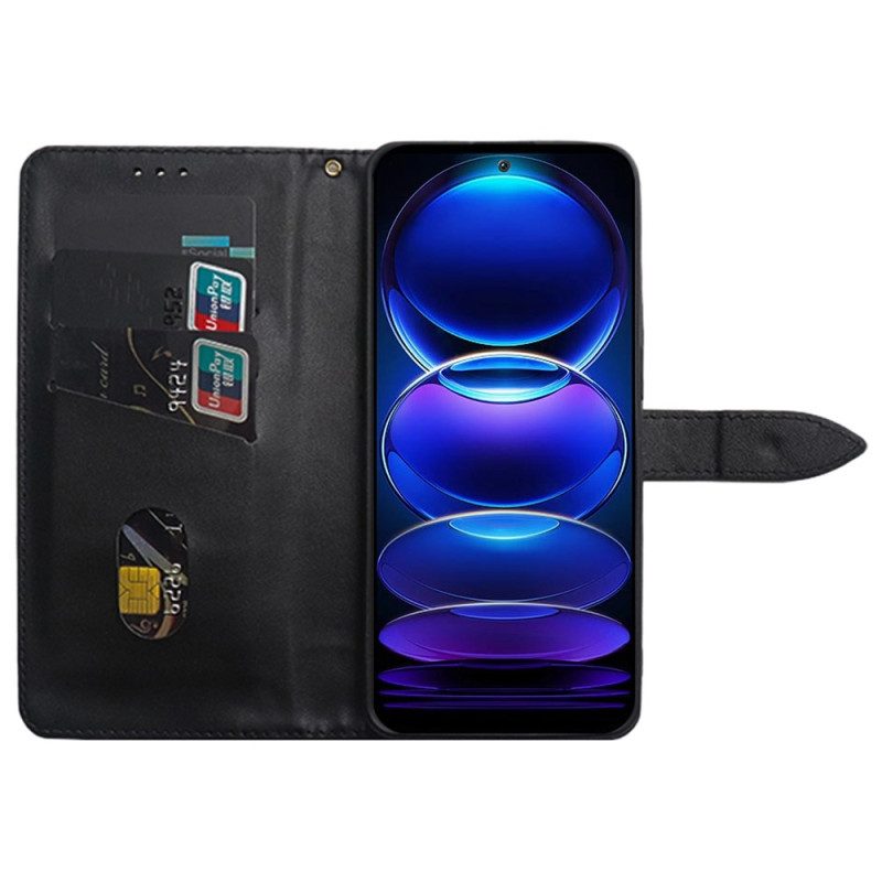 Custodia A Portafoglio Xiaomi Redmi Note 12 Pro Plus Rivetti E Cinturino Idewei