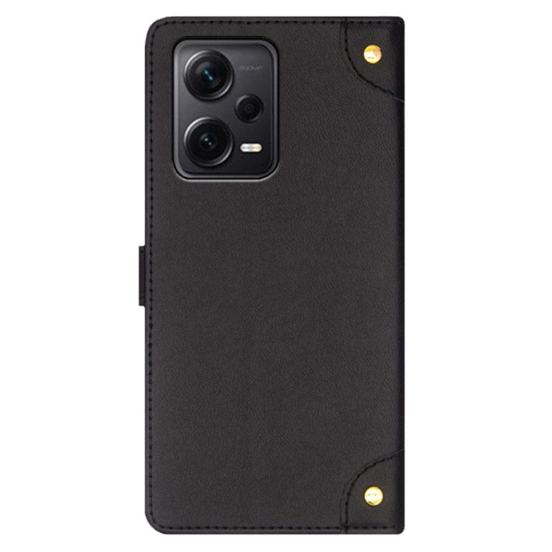 Custodia A Portafoglio Xiaomi Redmi Note 12 Pro Plus Rivetti E Cinturino Idewei