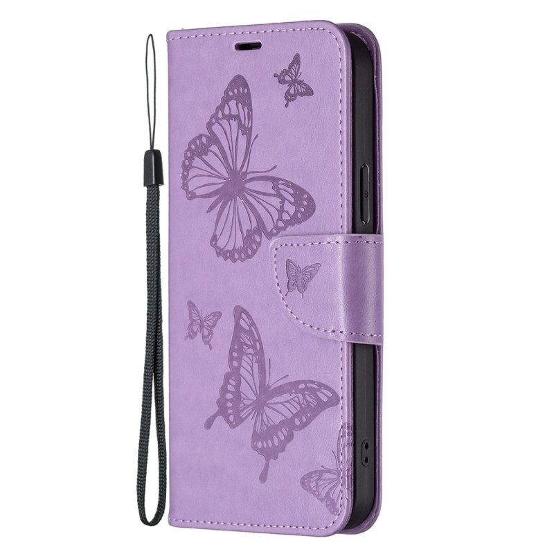 Custodia in pelle Poco X5 Pro 5G Farfalle Stampate Strappy