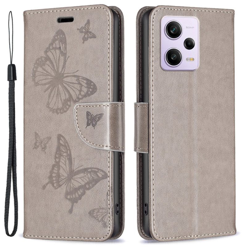 Custodia in pelle Poco X5 Pro 5G Farfalle Stampate Strappy