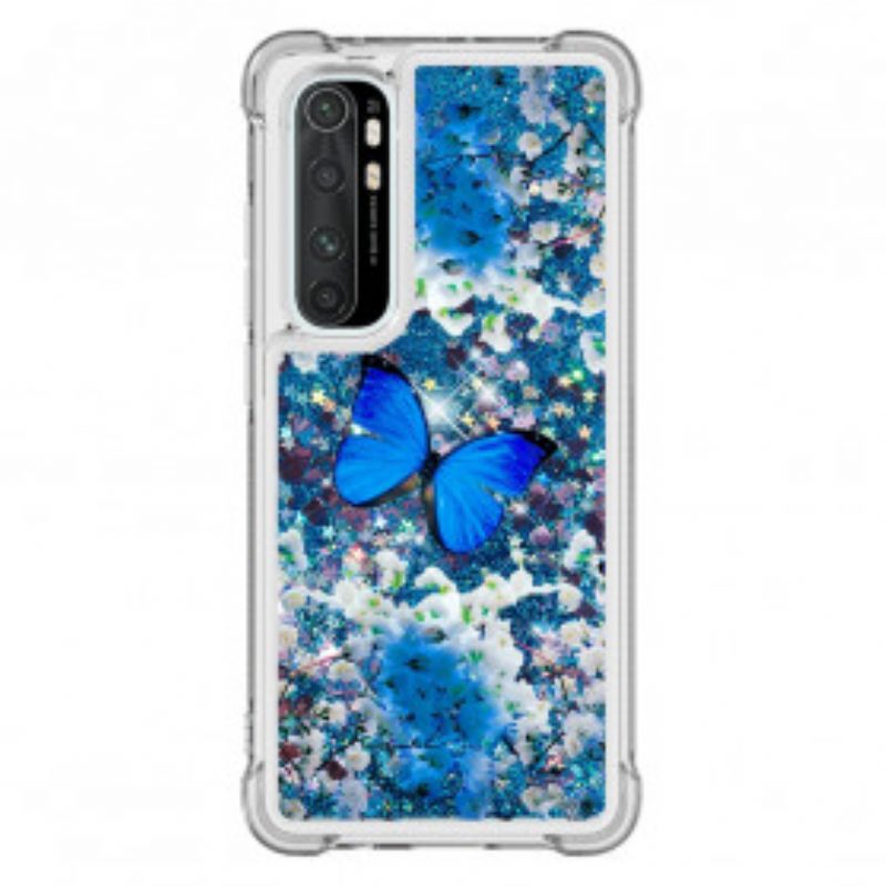 Cover Xiaomi Mi Note 10 Lite Farfalle Blu Glitterate