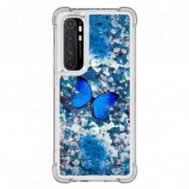 Cover Xiaomi Mi Note 10 Lite Farfalle Blu Glitterate